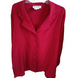 Vintage Diane Von Furstenberg Silk Red Button Front Long Sleeve 2X